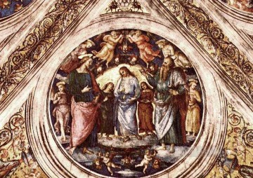  alt - Christus zwischen dem Täufer und dem Satan verkleidet als alter Mann 15078 Religion Pietro Perugino